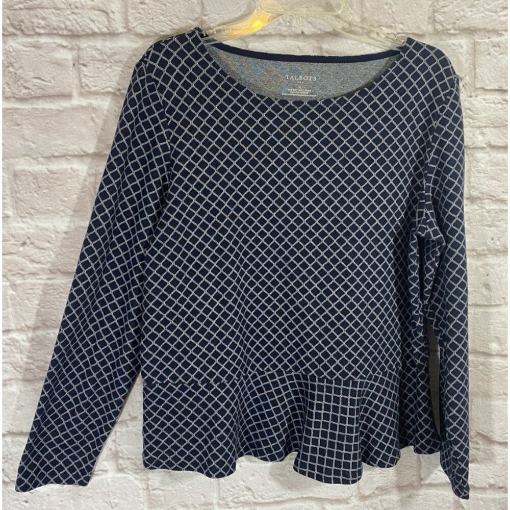 Talbots Knit Peplum Top Womens XL Navy Long Sleeve Soft Office Casual‎ Outlet
